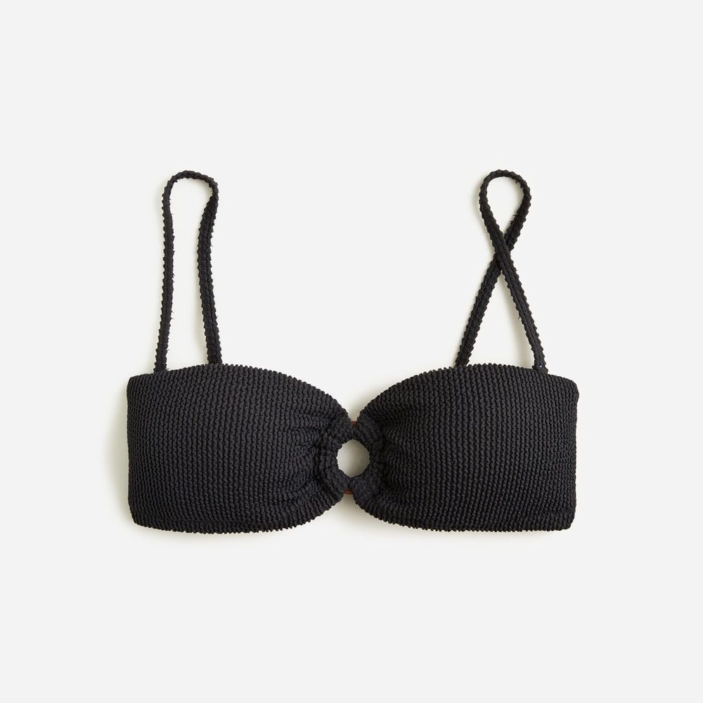 NWT J Crew Heritage Textured O-Ring Bandeau Bikini Top Black Size XXL